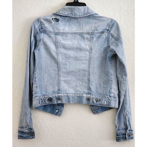 JEAN JACKET-MUDD-Distressed-Light Blue-Buttons-Short-X-SMALL - Picture 2 of 13